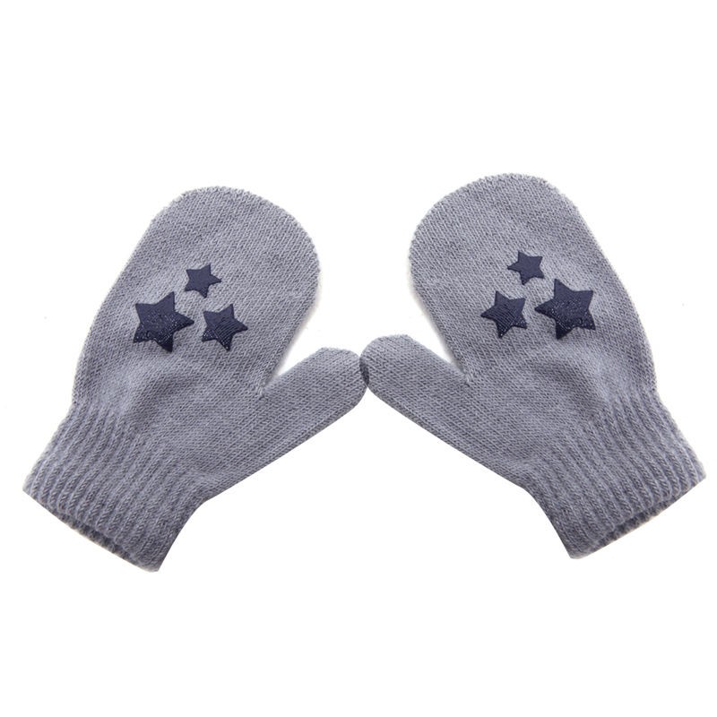 Los niños Punto Corazón estrella patrón mitones suave, de punto cálido guantes niños dedo completa guantes de invierno: gray star