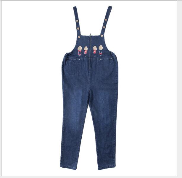 Gravidkläder byxor vinter höst ljusblå denim plus size overall gravida kvinnor stor storlek hängselbyxor