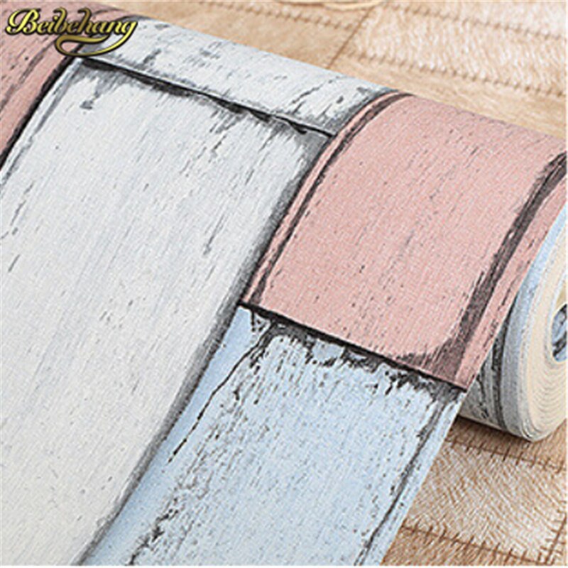 Beibehang 3D behang PVC Muur papier hout baksteen steen Wandbekleding streep patroon Papel De Parede vintage papier peint
