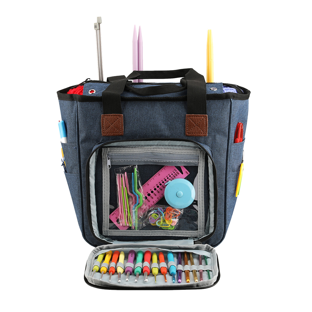 KOKNIT-Bolsa de mano para tejer, bolsa de almacenamiento de hilo para agujas de tejer, ganchos de ganchillo y accesorios de costura, Kit de costura DIY, bolsa para mamá: Azul