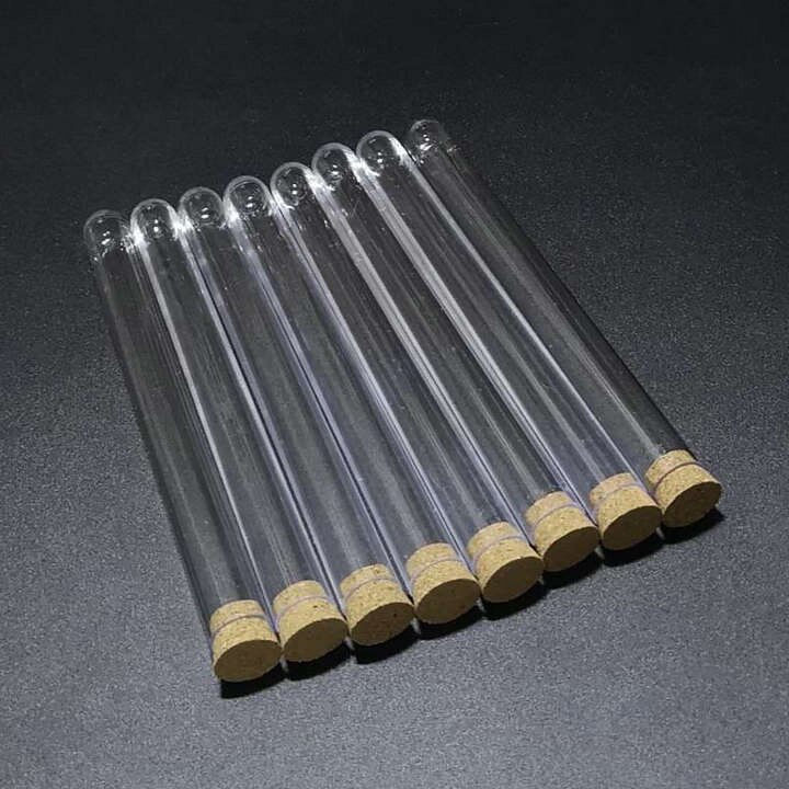 20pcs/lot 15x150mm Plastic test tubes with cork stopper for kind shcools/university experiments and tests