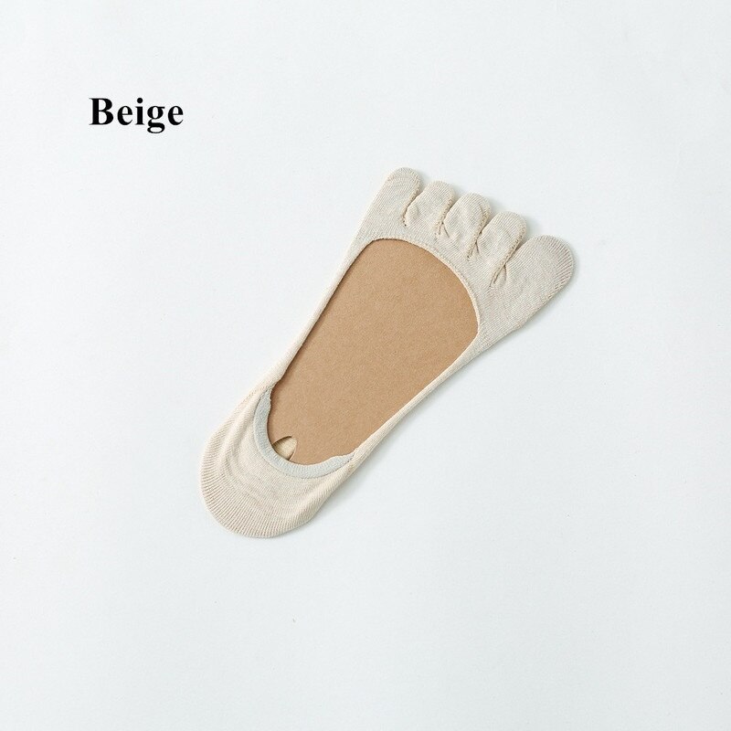 Calcetines de verano de cinco dedos, calcetines invisibles boca superficial barco para mujer, Color sólido, transpirable, algodón, dedos abiertos, calcetines de cinco dedos: Beige