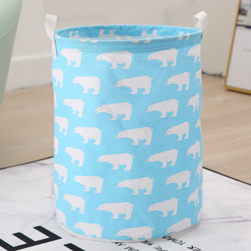 New japanese cotton and linen fabric laundry basket, foldable storage bucket, waterproof laundry basket, storage basket: Blue