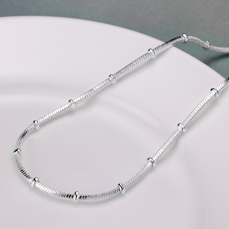 925 Silver Beads Snake Chains Choker Necklaces Women Girls Jewelry Collares
