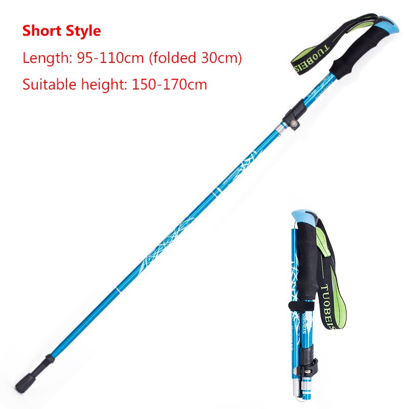 Foldable Walking Poles Anti-shock Trekking Sticks Adjustable Telescopic Baton For Hiking Climbing Accessories With Storage Bag: Short Style-Sky blue