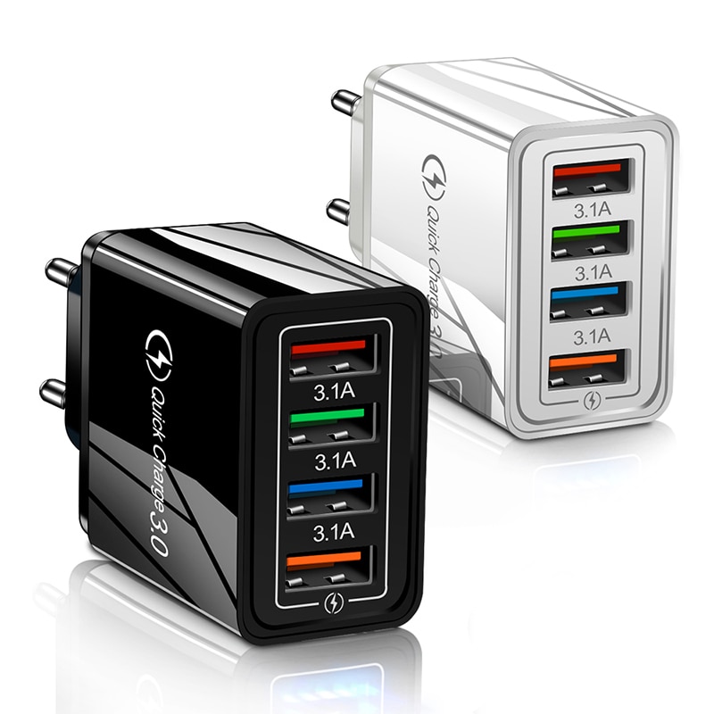 4 portas de carga rápida 3.0 usb carregador eua/ue plug carregador de parede para iphone huawei samsung xiaomi