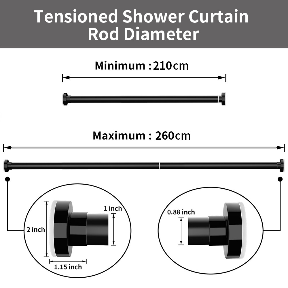 Shower Curtain Rod Extendable Rustproof Adjustable Pole Multi Purpose Curtain Rail Cupboard Wardrobe Hanging Rod No Drilling: Red