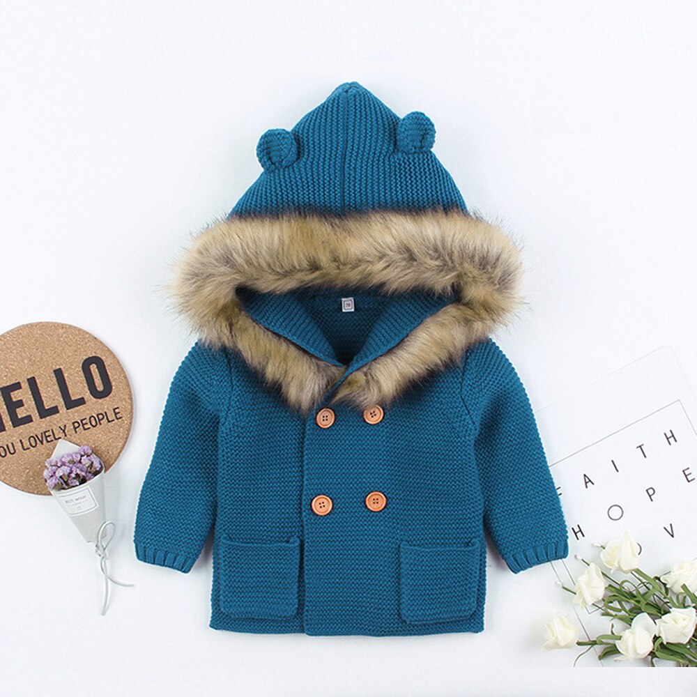 Kid Jongen Meisje 0-24M Gebreide Warm Uitloper Jas Vesten Winter Jas Kleding Outfit: Blauw / 12m
