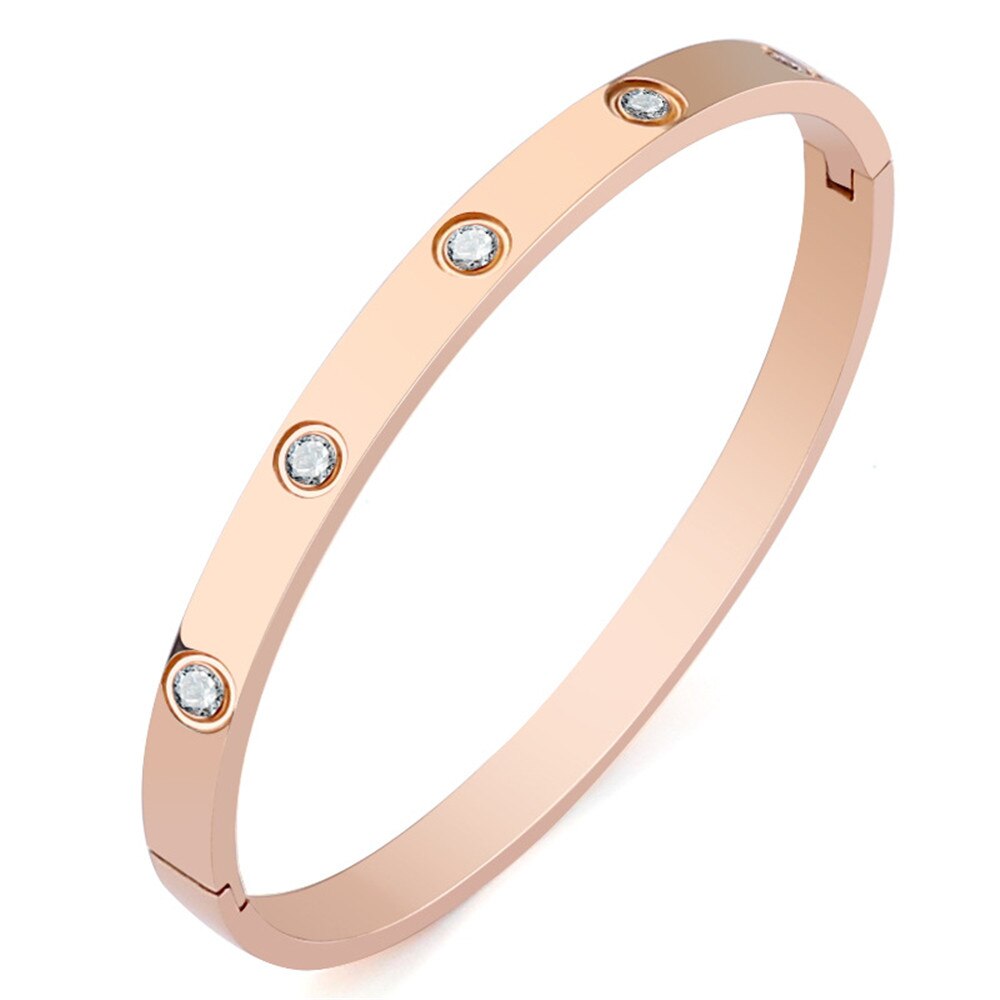 Pulseiras de design oval luxo aço inoxidável abertura rosa ouro zircão pedra amor pulseira pulseira feminino jóias menina acessórios