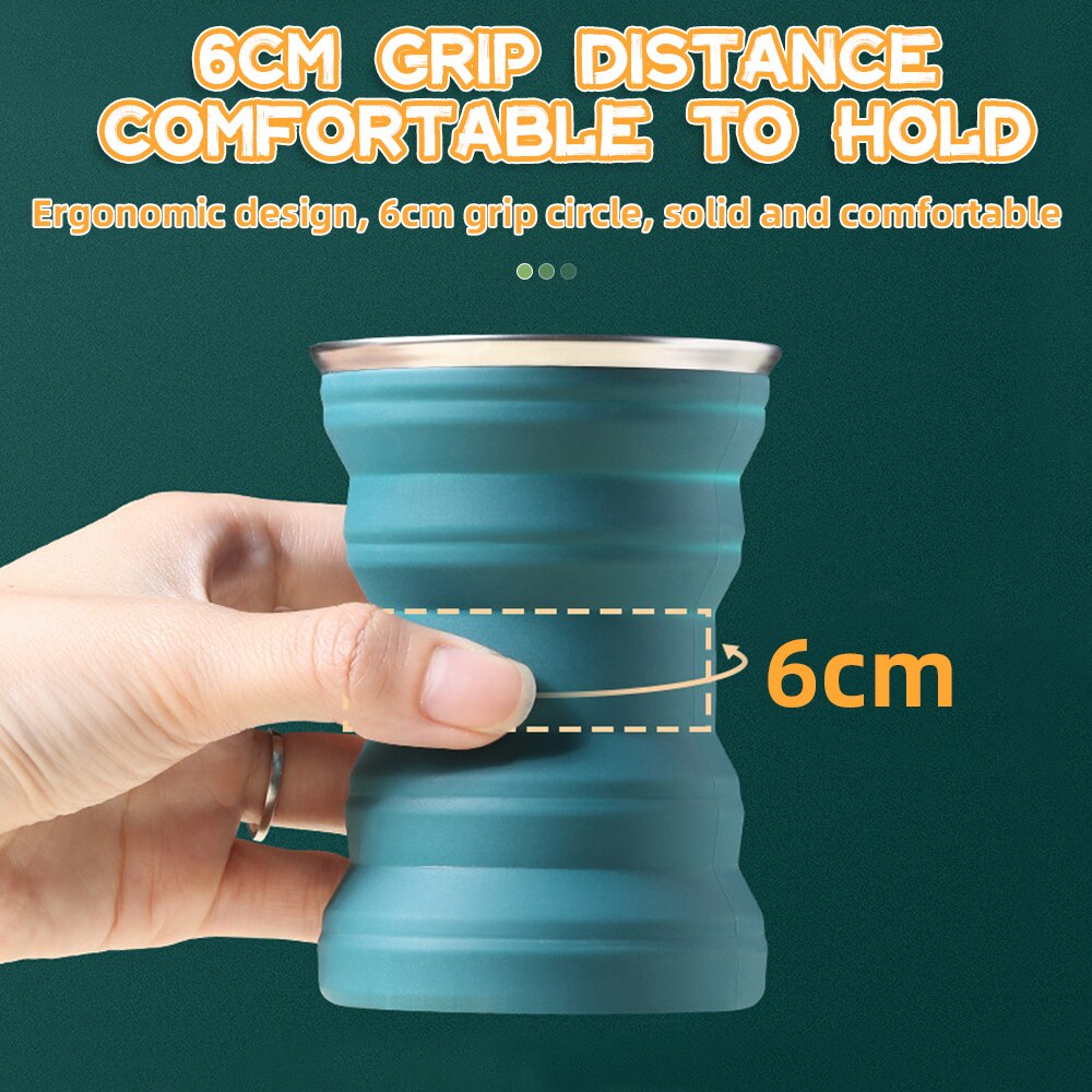 Taza plegable de silicona portátil con cordón, taza de viaje resistente al calor, tapa plegable, almacenamiento para agua