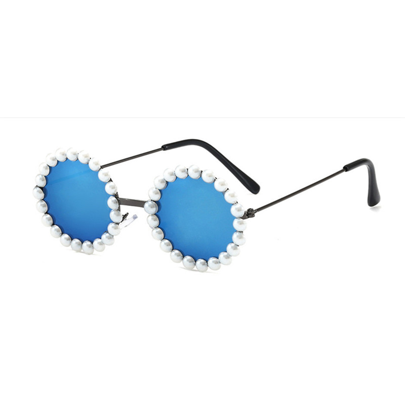 Kottdo mærke børn solbriller metal runde perle piger boby childrend solbriller gafas de sol  uv400: Blå