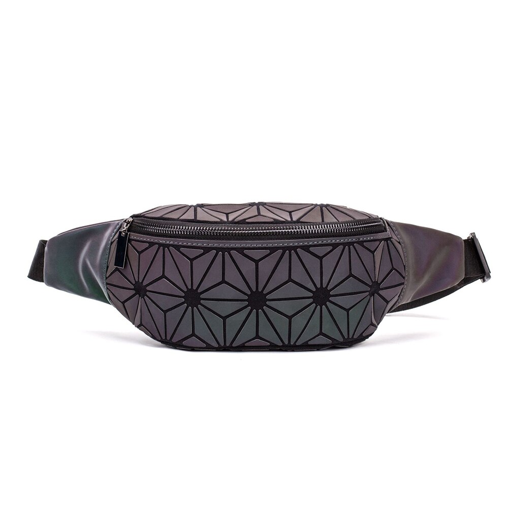 Geometric Luminous Waist Bag Reflective Chest Bag Casual Pockets Leather Chest Handbag Geometry Waist Packs Purse: B