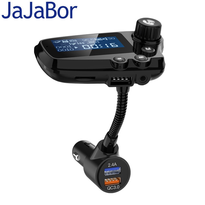 Jajabor Fm-zender Bluetooth 5.0 Car Kit Handsfree Bellen Aux Stereo A2DP Groot Scherm QC3.0 Quick Lading