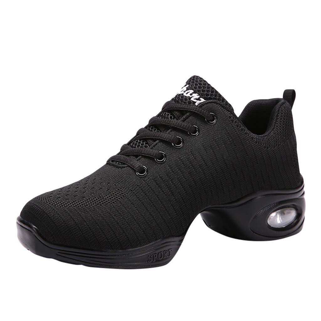 Mjuk yttersula kvinnas andetag jazz hip hop skor sportfunktion dans sneakers vita svarta tjejer moderna dansskor träning sh #g4: Svart / 5.5