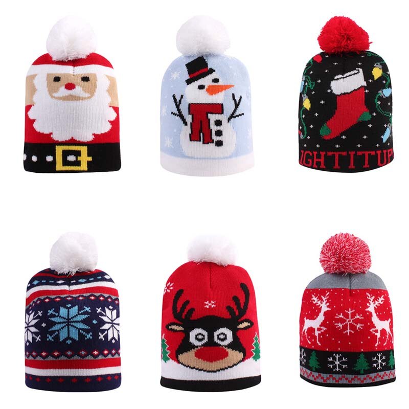 Fødselsdag jul hat sweater strikket beanie snemand bjørn elg sne glædelig jul strikket hat til baby børn czapka zimowa