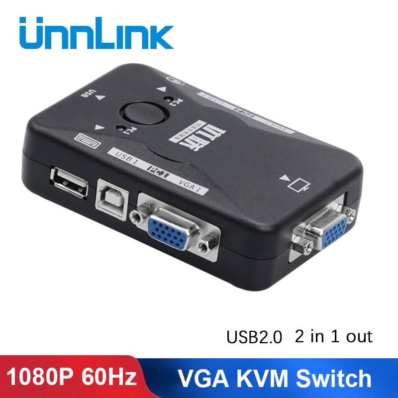 Unnlink VGA KVM Switch 2X1 Splitter USB 2.0 FHD 1080P 60 Hz 2 In 1 Out Switcher Share Mouse Keyboard for Computer Laptop Desktop