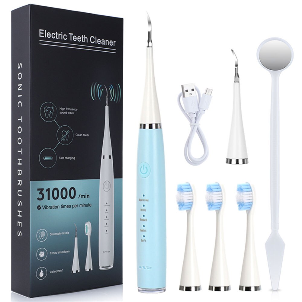 USB Tooth Cleaner Sonic Toothbrush Electric Tooth Brush Scaler 31000rpm Ultrasonic Dental Calculus Remover Cleaner Teeth Care: Blue set2