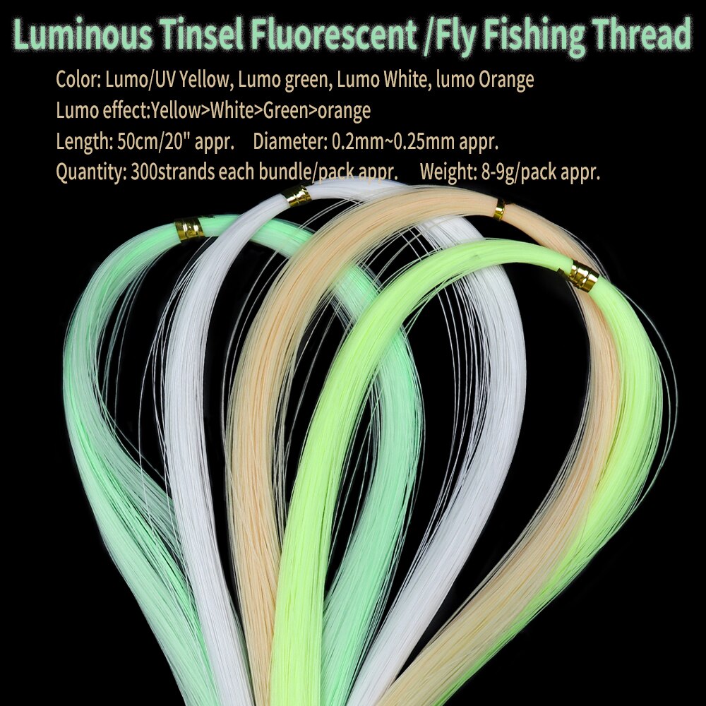 WIFREO Luminous Glow Tinsel Fluorescent Fly Fishing Thread Strand String Line diy Jig Assist Hook Lure Sabiki Rig Fishing Tackle