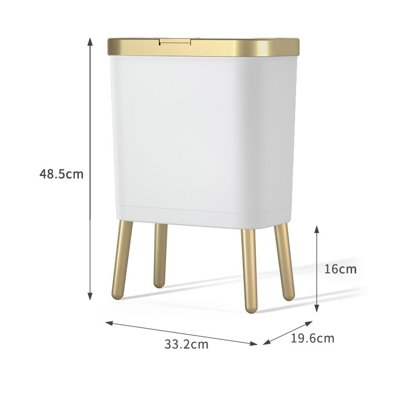 Poubelle de luxe dorée pour cuisine, poubelle créative de grande hauteur pour salle de bains: White golden