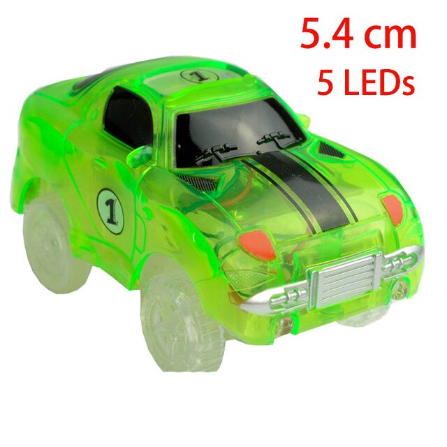 5 LEDs 5.4cm Magic Electronics LED Car Toys With Flashing Lights Educational Toys For Kids Birthday Xmas Play With Tracks: Green