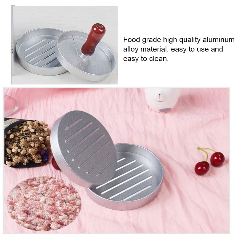 Aluminium non-stick hamburgerbiffpress med trähandtag grill bbq biffmaskin tsh shop