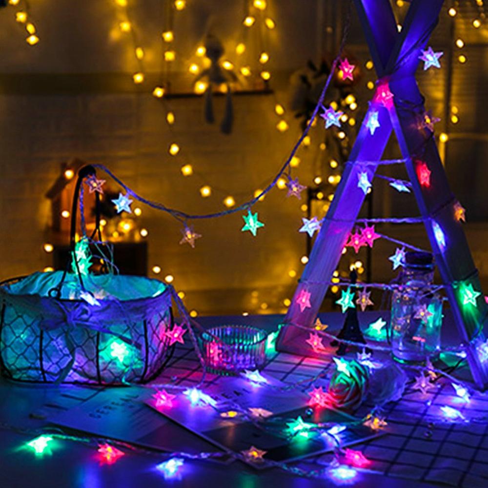 10m 20m 30m 220v førte jul kranser stjerne streng lys udendørs / indendørs fe lampe til år fest dekoration