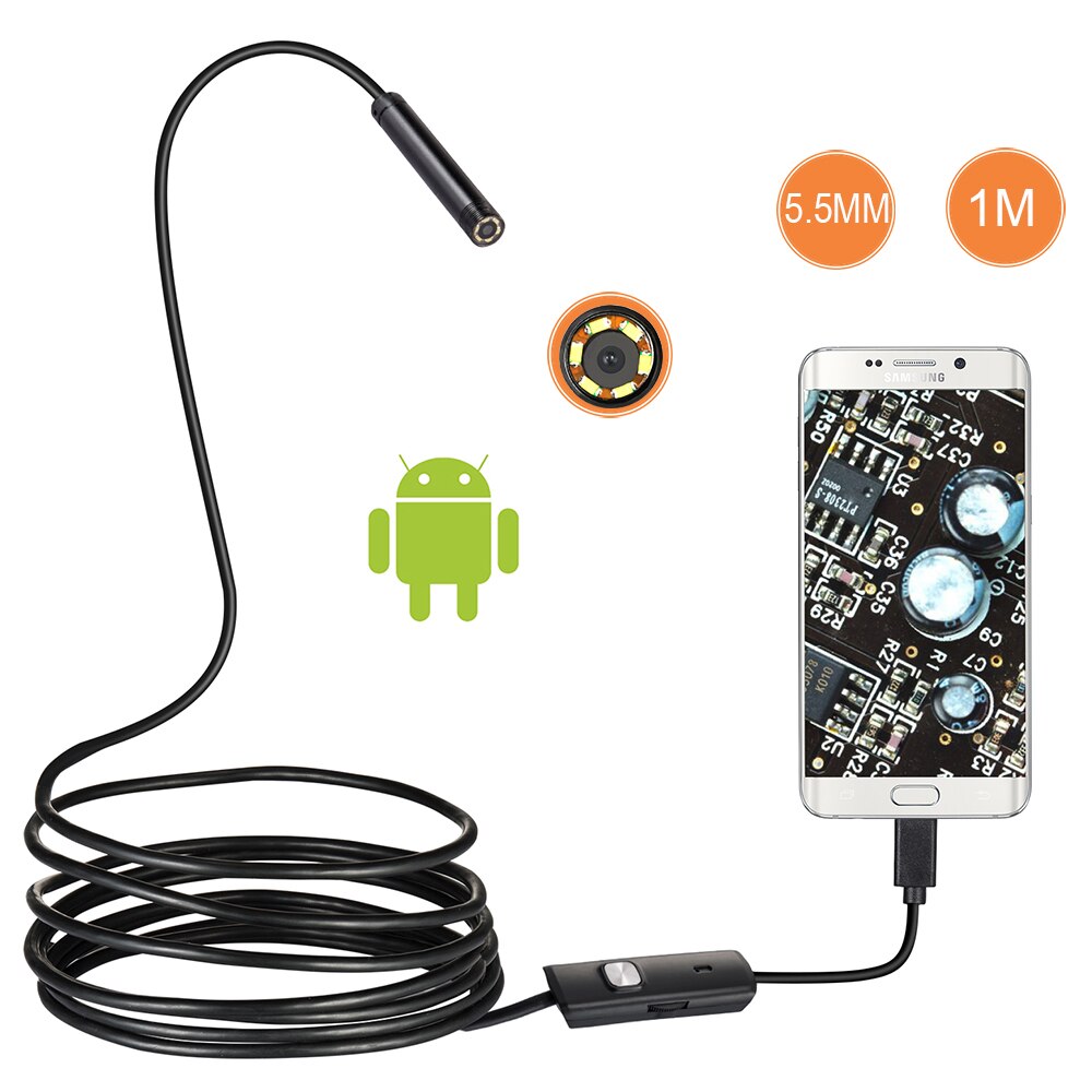5.5mm len för vissa android telefon endoskop vattentätt 1m 2m 3.5m 5m mjuk/hård microusb otg endoscoop kamera borescope endoscopio