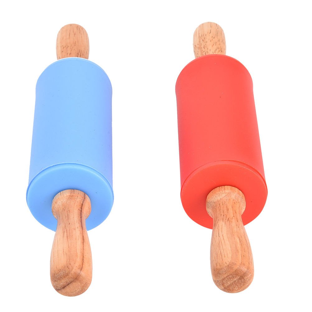 Houten Handvat Siliconen Rollen Rolling Pin Kid Keuken Koken Bakken Tool Non-stick Gebak Deeg Meel Roller Bakken Tools