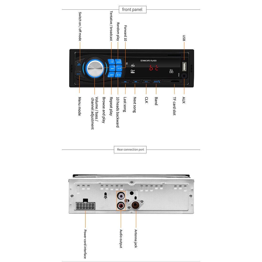 1 DIN Car Stereo MP3 Player Single Car Stereo MP3 Player In Dash Head Unit Bluetooth USB AUX FM Radio Receiver for Toyota ford