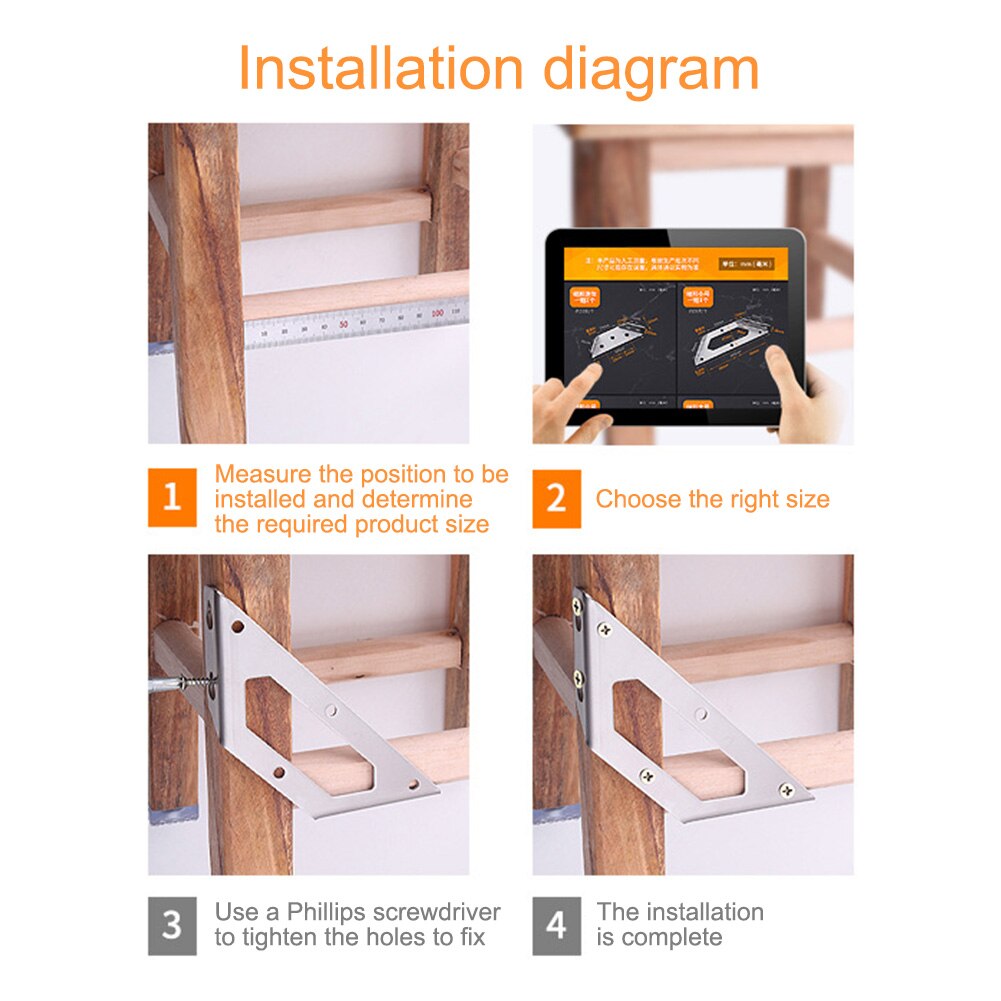 2pcs DIY Stainless Steel Corner Brace Home Silver Furniture Connector Modern Shelf Bracket Hardware Heavy Duty Joining Support