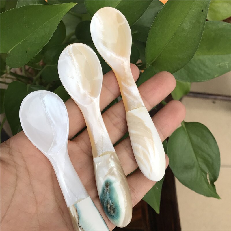 2Pcs Natuurlijke Schelp Mossel Koffie Lepel Rivier Masker Kruiden Lepel Scoop Van Caviar Creatieve Conch Kenmerken