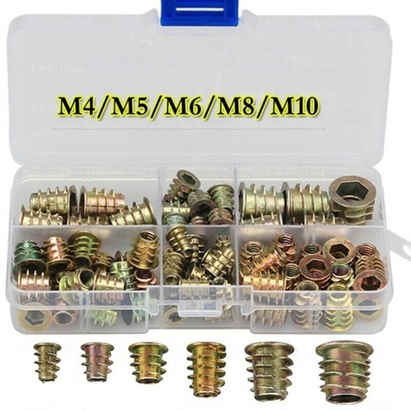 100pcs M4/5/6/8/10 Threaded Hex Drive Insert Fixing Wood Screw Inserts Nuts screw screw set metic nut and bolt assortment