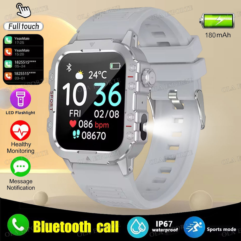 2026 Nuovo smartwatch da esterno con luce a portato Chiamate Bluetooth Attività Monitoraggio del sonno fitness sport Monitoraggio della saluto Orologio intelligente: nero