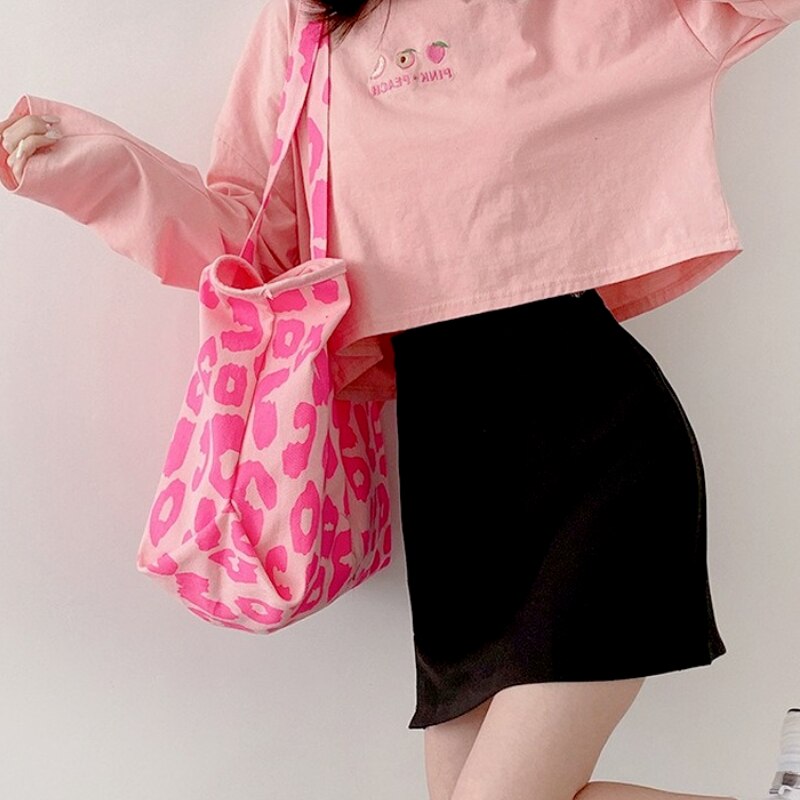 Roze Luipaard Schoudertas Vrouwen Grote Capaciteit Casual Totes Dames Leuke Tassen Emmer Handtas