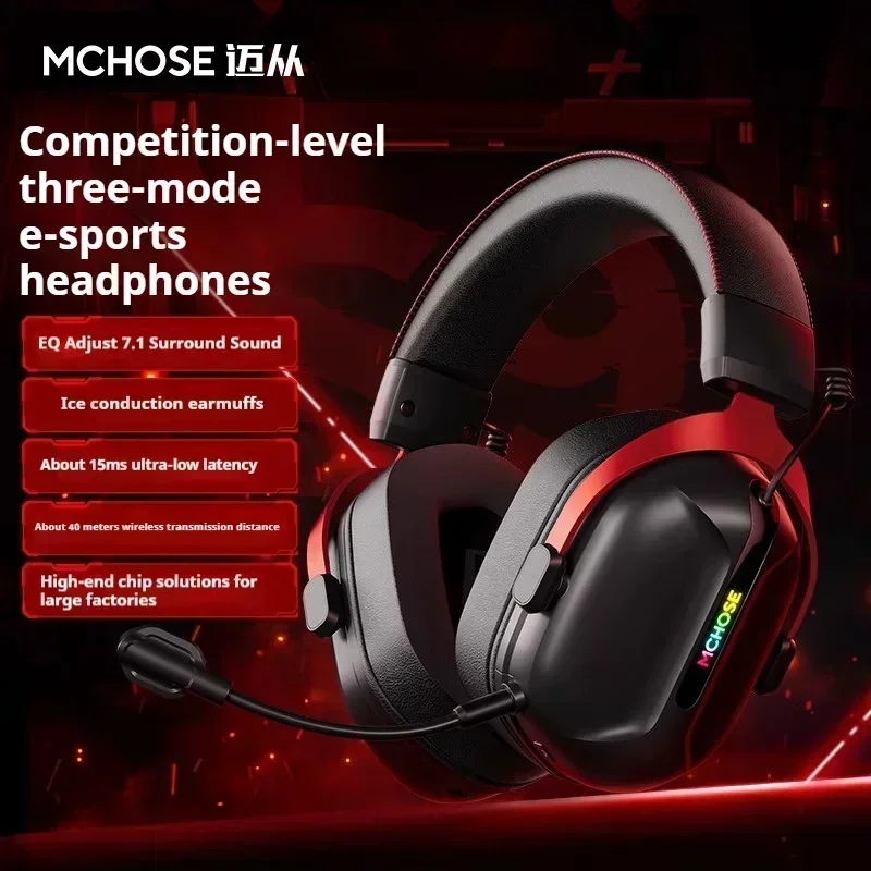 MCHOSE S9 Pro e-sport casque de jeu 3 modes sans fil en alliage d'aluminium AI réduction du bruit casque de jeu accessoire de jeu personnalisé
