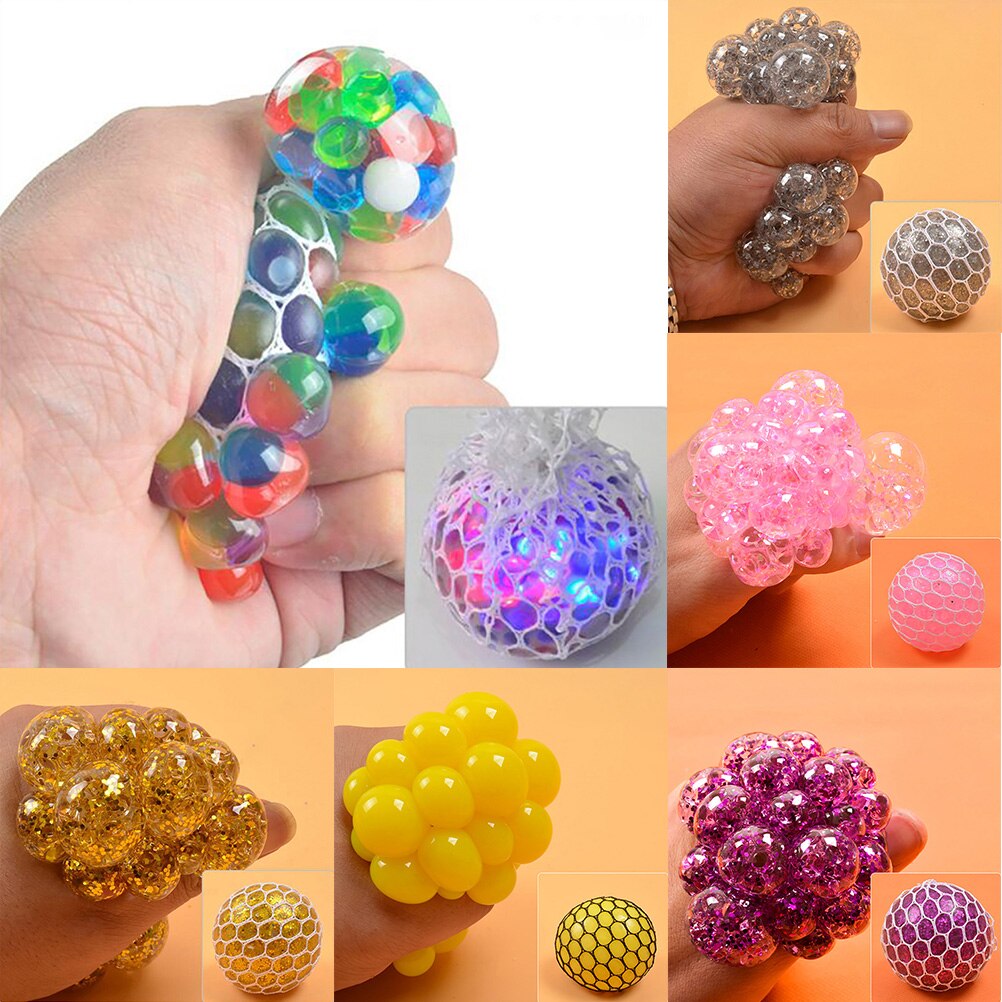 Stress Relief Squeeze Grape Balls Relieve Pressure Balls Hand Fidget Toy Rainbow Novetly Squeeze Ball Mesh Squishy Balls