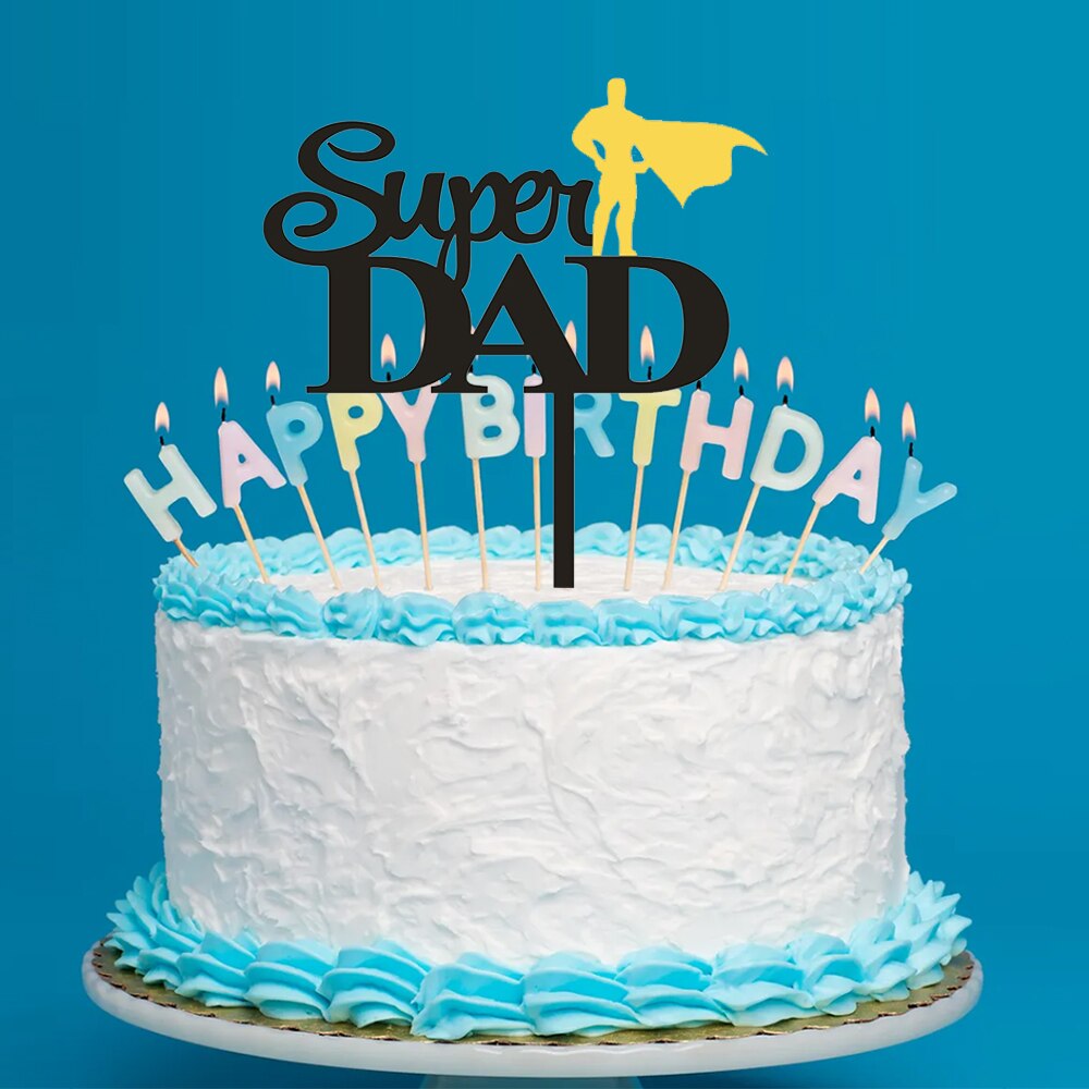 Acrílico Super papá feliz Día del Padre Topper de la torta de cumpleaños pastel Topper para Día del Padre cumpleaños adornos de pastel de