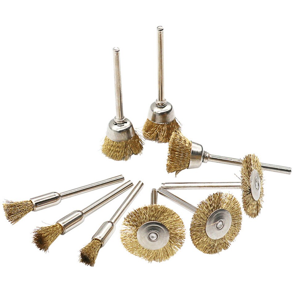 Brosse métallique en laiton 9 pièces, pour outil rotatif Dremel, accessoire, tige 1/8 "(3mm), 3 pièces: 9pcs