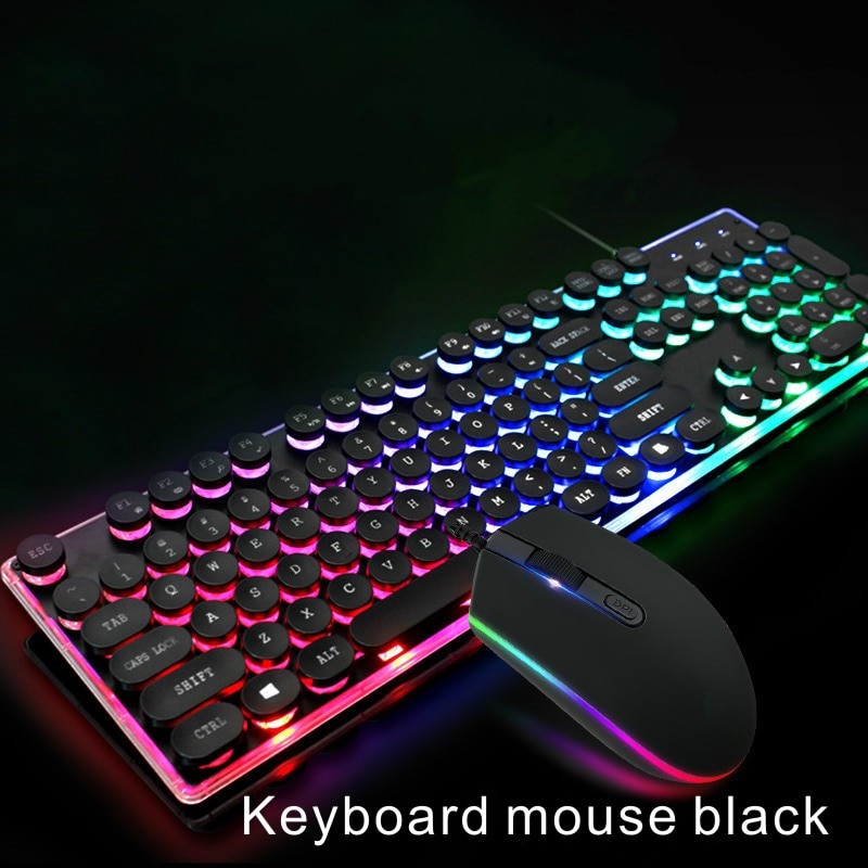 Keyboard Mouse Backlit Gaming Mouse And Keyboard Waterproof Luminous Mouse Keyboard Punk Keyboard And Mouse Combo For PC Gamer: Keyboard mouse Black