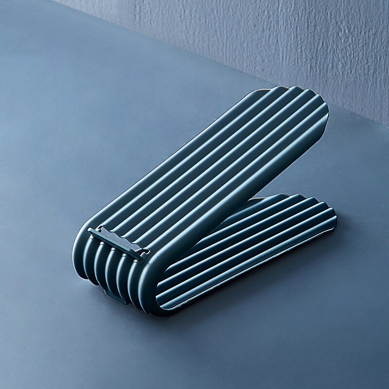 1pcs Adjustable Shoe Organizer Footwear Support Slot Space Saving Cabinet Closet Stand Shoes Storage Rack Shoebox shoe organizer: dark blue