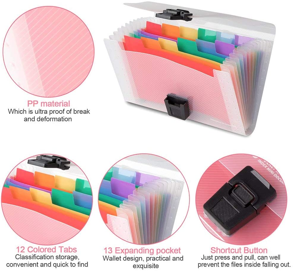 A6 Plastic Expanding Folder 13 Pocket File Organizer 12 Labels Index Office Organizer Document Holder File Case Document Box
