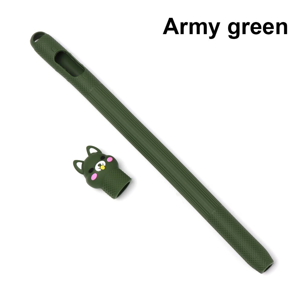 1PC animales de dibujos animados Anti-desplazamiento suave funda protectora de silicona caso Kawaii lápiz titular de tapa de pluma para lápiz Apple 1: Style A  army green