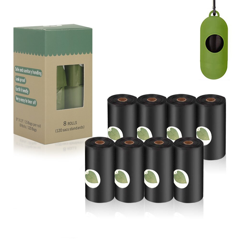 Biologisch Afbreekbare Hondenpoepzakjes - Eco-Vriendelijke Afvalzakjes met Dispenser - Outdoor Drager voor Hond Uitlaatservice: 8 zwarte rollen