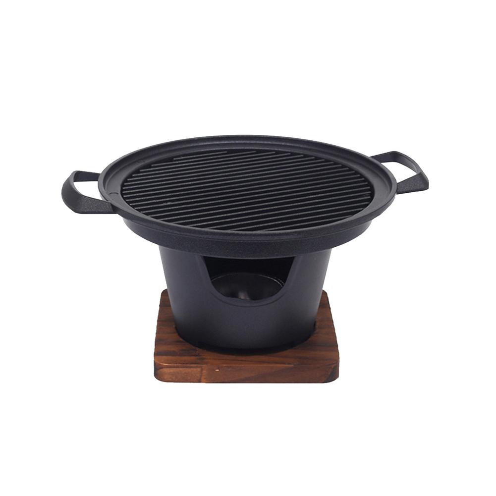 Portable 7inch Mini D Yakiniku Grill with Wooden Trivet and Burner convenient store and carry for Outdoor Camping Hiking Barbecu: A