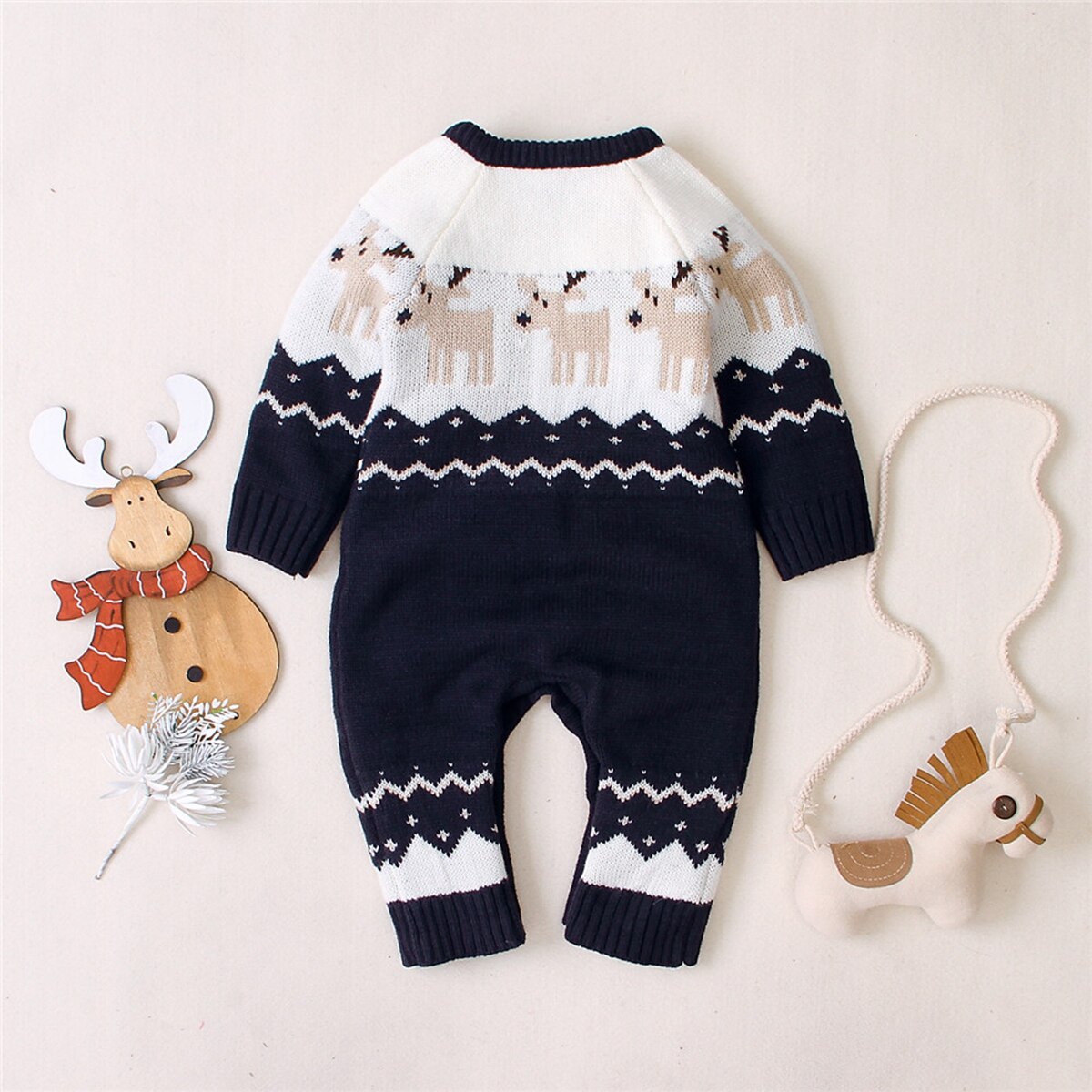 Infant Christmas Romper Babies Long Sleeve Elk Printed Pattern Round Collar Jumpsuit for Boys and Girls Baby Christmas Clothes