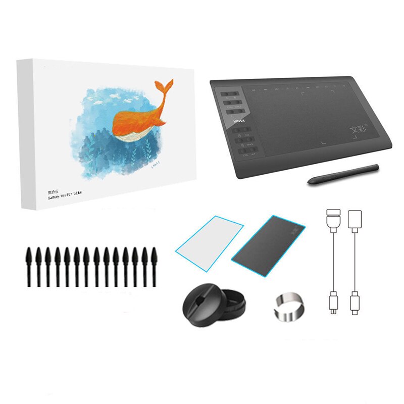 10x6" Graphics Drawing Tablet 12 Express Keys 8192 Levels Battery-Free Stylus/8pcs Nibs/Pen Clip Support PC/Laptop: B