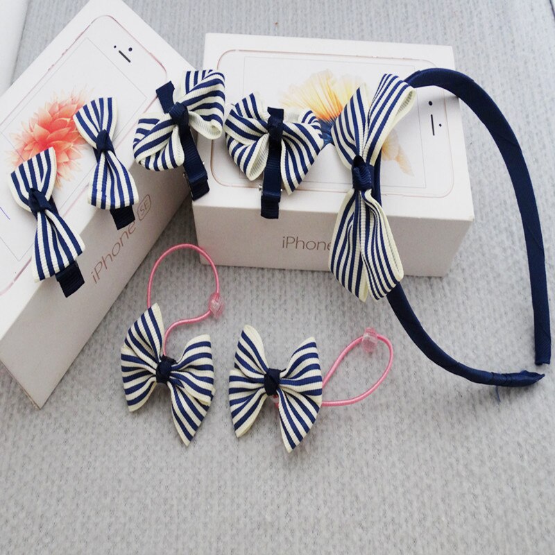 7 teile/satz Kinder Haar Clip Set für Geburtstag Streifen Dots Muster Haarnadeln Nette Haar Seil Mädchen Headwear Haar Zubehör set: 2