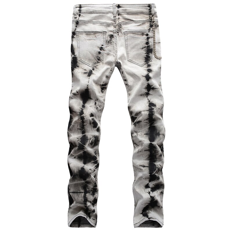 Slips för män och färgade snötvättade jeans med kedja streetwear slimmade stretchbyxor grå svarta byxor