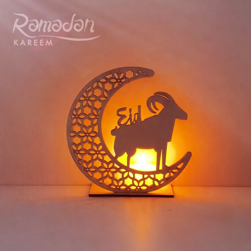 LED Wooden Eid Mubarak Plaque Moon Star Ramadan Ornament Muslim Decor Ramadan Eid Moon Star Wooden Pendant Islam
