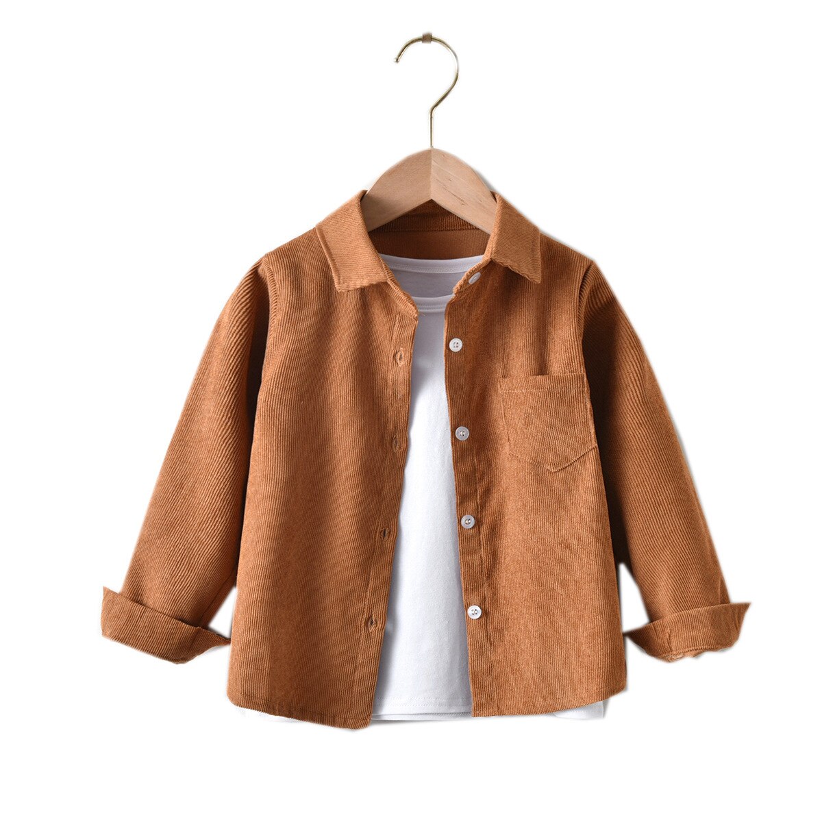 Nouvelle chemise en velours côtelé à manches longues pour garçons, kaki, tissu en coton pur, haut à revers pour enfants de 2 à 6 ans, manteau décontracté, printemps automne: SH002 / 5T